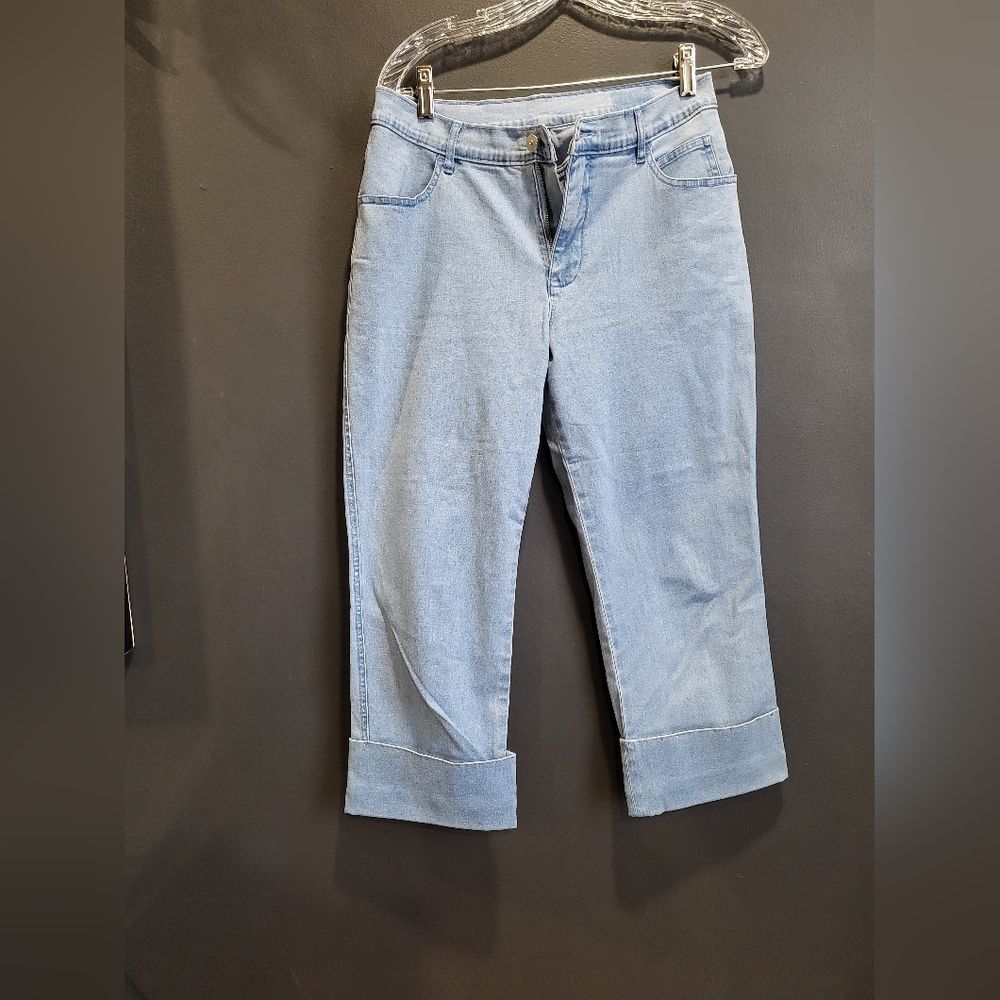 Lafei Nier Cuffed Capri Bedazzled Light Wash Denim Jeans Sz 5 Y2K 00s Bratz
